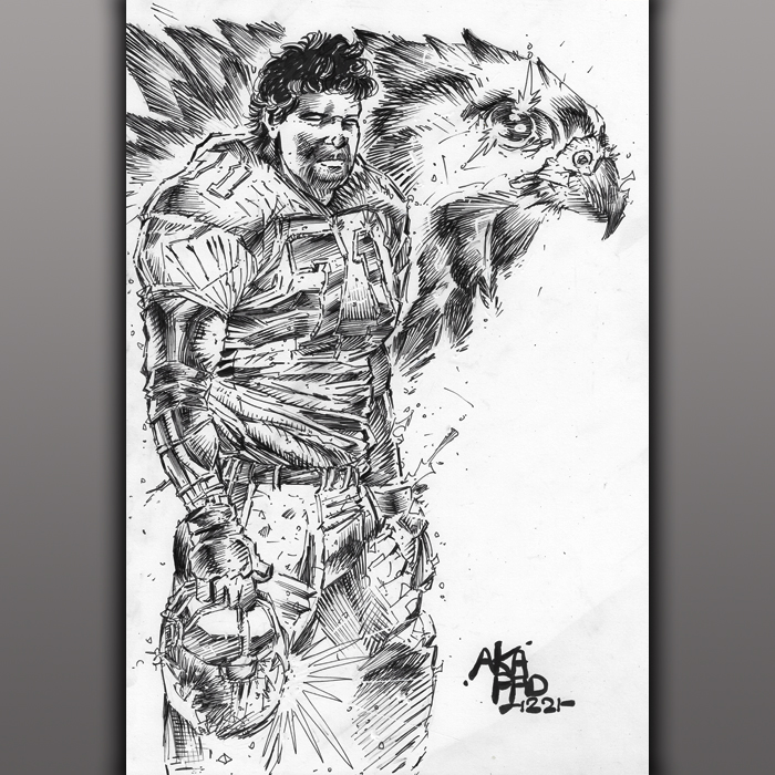 Bill Goldberg of the Atlanta Falcons BW art